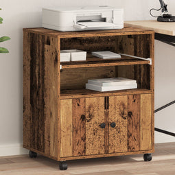 vidaXL - Printerstandaard - met - Wielen - Oud - Hout - 60x48x74 - cm