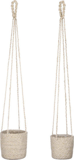 Mica Decorations Atlantic Plantenmand - Set van 2 - H16 x Ø16 cm - Crème