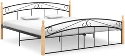 vidaXL - Bedframe - metaal - en - massief - eikenhout - zwart - 180x200 - cm