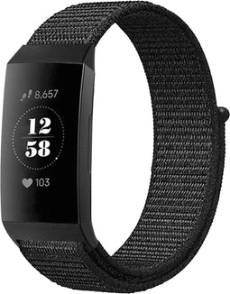 iMoshion Bandje Geschikt voor Fitbit Charge 3 / 4 - iMoshion Nylon band klittenband met design aansluiting - Zwart