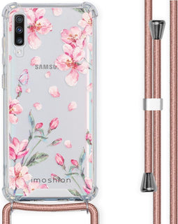 iMoshion Hoesje Geschikt voor Samsung Galaxy A70 Hoesje Met Koord - iMoshion Design Hoesje met Koord - Roze / Transparant / Blossom Watercolor
