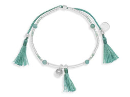 Scmyk BG-266 - Kralenarmband - Turquoise met mintkleurige en zilveren kraaltjes