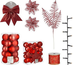 House of Seasons Kerstboom Decoratie Set - 100 Stuks - Rood (100 stuks)