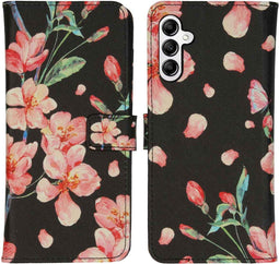 iMoshion Hoesje Geschikt voor Samsung Galaxy A14 (5G) Hoesje Met Pasjeshouder - iMoshion Design Softcase Bookcase - Zwart / Blossom Watercolor Black