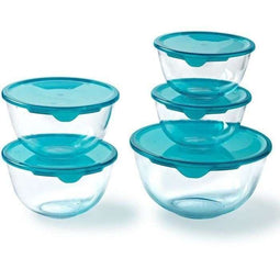 PYREX - Set van 5 kommen met deksel - 2x 0,5L + 1x 1L + 2x 2L