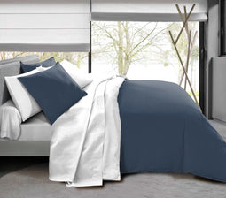 Univers Décor - 4-PACK OMKEERBAAR DEKBEDOVERTREK 90 X 190 CM - 100% Katoen - Marine/Wit (4 stuks)