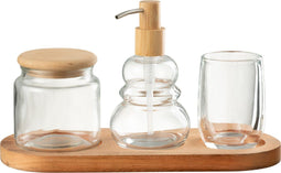 J-Line badkamerset - glas/hout - tansparant - 4 stuks
