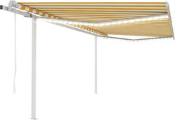 vidaXL - Luifel - automatisch - met - LED - en - windsensor - 4x3 - m - geel - en - wit