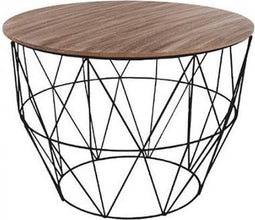 Koffietafel - GROOT salontafel met metalen frame - houten dienblad - Draadmand - bijzettafel op mand - Zwart - HOUT 41 cm H