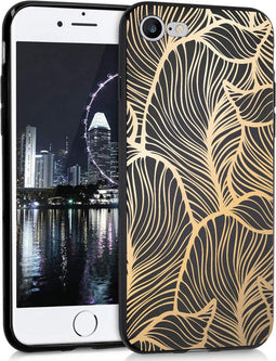 iMoshion Hoesje Geschikt voor iPhone SE (2022) / SE (2020) / 8 / 7 Hoesje Siliconen - iMoshion Design hoesje - Goud / Zwart / Golden Leaves