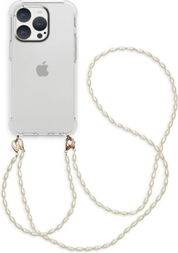iMoshion Hoesje Geschikt voor iPhone 15 Pro Hoesje Met Koord - iMoshion Backcover met koord + armband - Parels - transparant