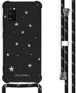 iMoshion Hoesje Geschikt voor Samsung Galaxy A41 Hoesje Met Koord - iMoshion Design Hoesje met Koord - Goud / Zwart / Stars Gold