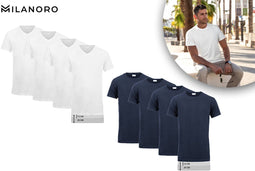 Milanoro - 4-pack extra lange T-shirts - Katoen - Ronde hals - Navy (4-pack)