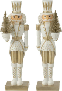 J-Line figuur Notenkraker - resine - wit/goud - 2 stuks