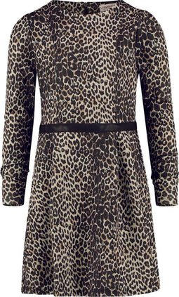 Vingino Palmire - Kinder Meisjes Mini Dress - Lange mouw - Zwart/Panterprint