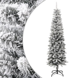 vidaXL - Kunstkerstboom - met - sneeuw - smal - 210 - cm - PVC - en - PE