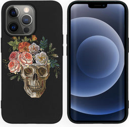 iMoshion Hoesje Geschikt voor iPhone 13 Pro Hoesje Siliconen - iMoshion Design hoesje - Zwart / Flower Skull