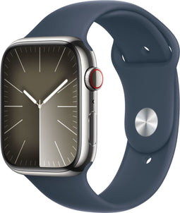 Apple Watch Series 9 - Smartwatch - GPS + Cellular - 45mm Aluminium Sportbandje Zilver (Blauw)