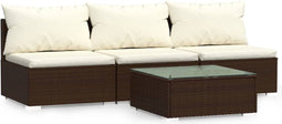 vidaXL - 4-delige - Loungeset - met - kussens - poly - rattan - bruin