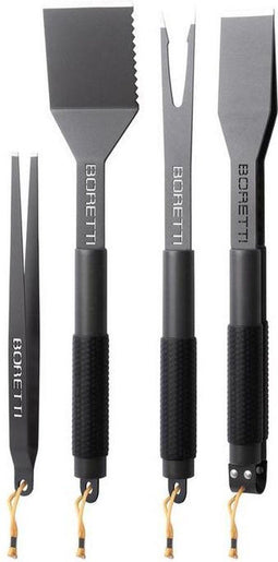 Boretti BBQ gereedschapset - 4-dlg - Pincet Spatel Vork Tang - Antraciet