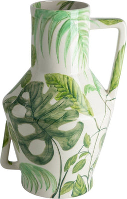 Return to Sender | Vaas Large 45 cm Jungle print handgeschilderd met handvat - Bloemenvaas