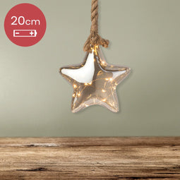Kerstster met jute touw en 15 LED lampjes - 20cm - Rook grijs