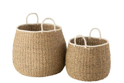 J-Line Set Van 2 Mand+Handvatten Witte Rand Papier Bruin