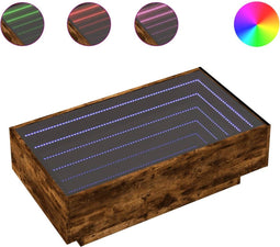 vidaXL - Salontafel - met - LED - 90x50x30 - cm - bewerkt - hout - gerookt - eikenkleur
