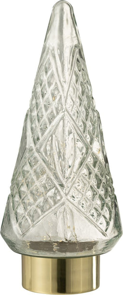 J-Line decoratie Kerstboom - glas - transparant - medium - LED lichtjes