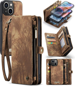 Caseme - Geschikt voor iPhone 15 - Vintage 2 in 1 portemonnee hoes - Bruin
