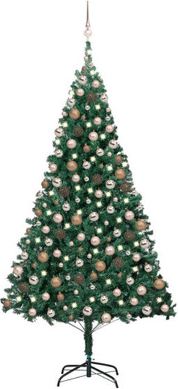 vidaXL - Kunstkerstboom - met - verlichting - en - kerstballen - 210 - cm - PVC - groen