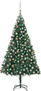 vidaXL - Kunstkerstboom - met - verlichting - en - kerstballen - 210 - cm - PVC - groen