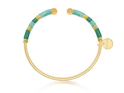 Scmyk BG-262 - Armband Bangle - Goud plated met turquoise draad - Goudkleurig