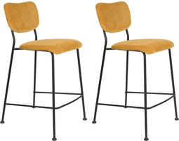 Zuiver Benson Barkruk - Zithoogte 65 Cm - Set Van 2 - Stof Okergeel - Zwart Metalen Frame
