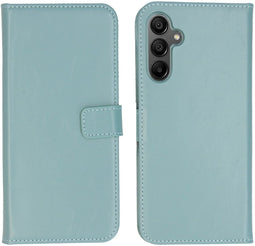 Selencia Samsung Galaxy A15 - Echt Lederen Bookcase - 3 Pashouders - Air Blue