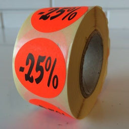 Klika - Etiket fluor rood 35mm 25% korting 500/r - 30 stuks