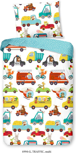 Good Morning Kinderdekbedovertrek "auto's en dieren" - Multi - (140x200/220 cm) - Katoen