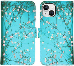 iMoshion Hoesje Geschikt voor iPhone 15 Hoesje - iMoshion Design Softcase Bookcase - Blauw / Blossom