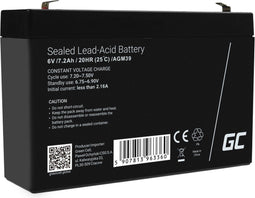 Onderhoudsvrije AGM VRLA 6V 7.2Ah accu voor alarmsystemen en speelgoed.