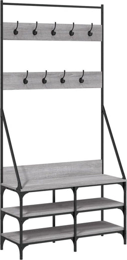 vidaXL - Kledingrek - met - schoenenrek - 90x34x184 - cm - grijs - sonoma - eikenkleur