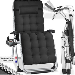 tectake® Opvouwbare Ligstoel Cloud - Ligbed - Traploos Verstelbaar - Zwart
