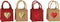 J-Line zak Hart Pailletten - jute - naturel/rood - 4 stuks