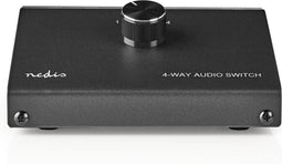 Nedis Analoge Audio-Switch - 4-Poorts poort(en) - Input: 1x 3,5 mm / 3x (2x RCA Female) - Output: 1x (2x RCA Female) - Manueel - Metaal - Zwart