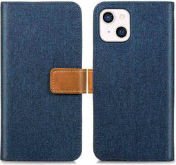 iMoshion Hoesje Geschikt voor iPhone 13 Hoesje Met Pasjeshouder - iMoshion Luxe Canvas Bookcase - Donkerblauw