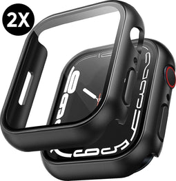 Podec Apple Watch Serie 7 / 8 - Hard Case - Full Cover - Zwart (2 stuks)