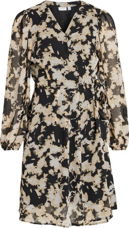 VILA VIRINA KIT L/S SHORT WRAP KNEE DRESS/SU - Wikkeljurk - V-Hals - Maat 38