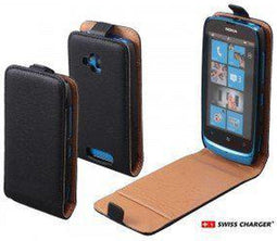 Swiss Charger Nokia Lumia 610 - Flip Case - PU leer met magneetsluiting - Zwart