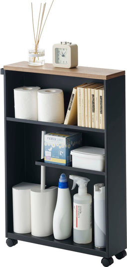 Yamazaki Tower - Badkamer Trolley - Houten bovenblad - Zwart