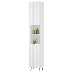 ESituro Hoge badkamerkast - 2 deuren - 2 open vakken - verstelbare planken - wit hoogglans - 30 x 180 x 28 cm