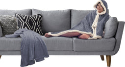 Linnick Flanel Fleece Deken + Hoodie met Capuchon Croco - zilver - 140x200cm - 130x180cm - Plaid